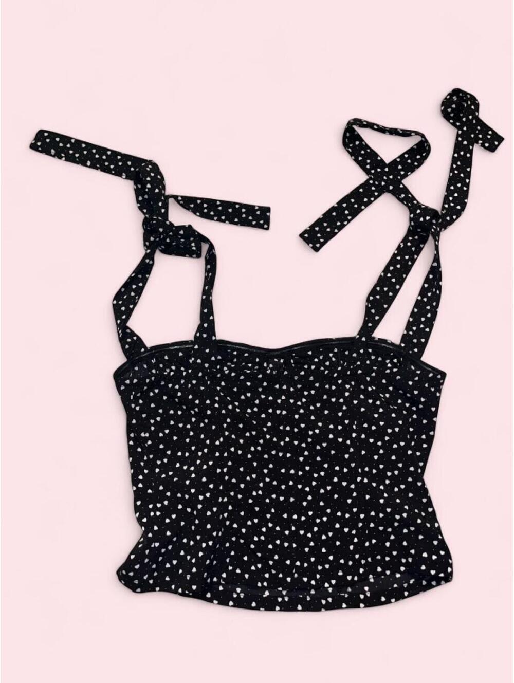 Black with white mini hearts corset top with tie straps